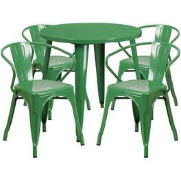 Flash Furniture - Cory Commercial Grade 30" Round Metal Indoor-Outdoor Table Set with 4 Arm Chairs - Green
