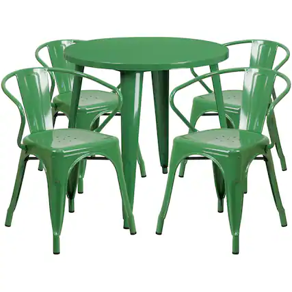 Front. Flash Furniture - Cory Commercial Grade 30" Round Green Metal Indoor-Outdoor Table Set with 4 Arm Chairs - Green.