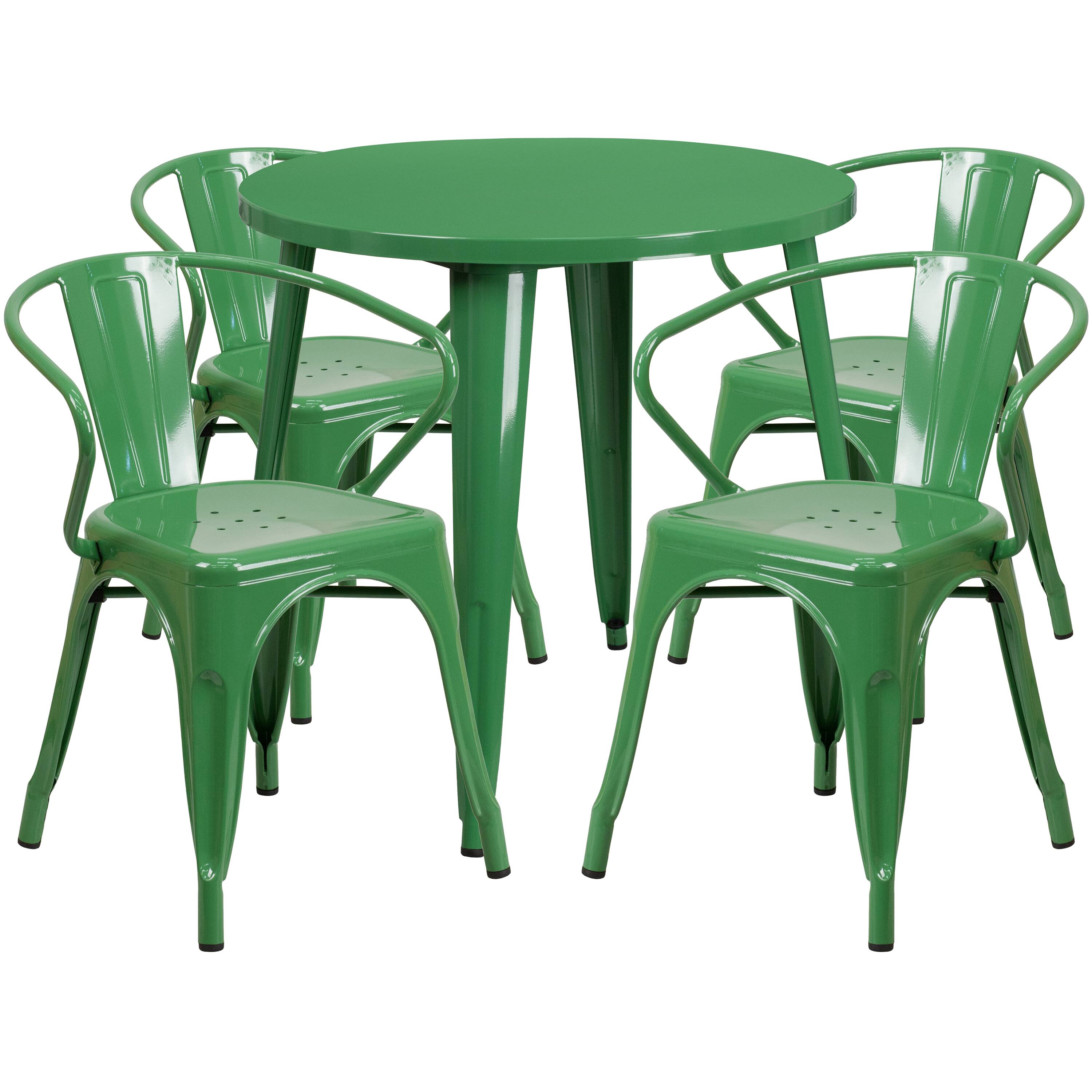 Front. Flash Furniture - Cory Commercial Grade 30" Round Green Metal Indoor-Outdoor Table Set with 4 Arm Chairs - Green.