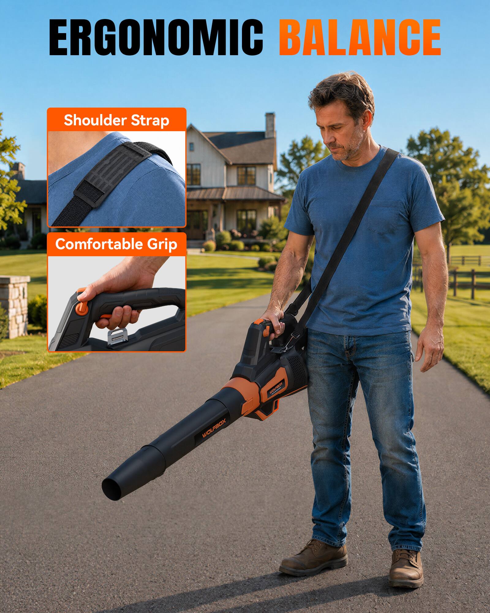 ERGONOMIC BALANCE

Shoulder Strap

Comfortable Grip

WOLFBOX