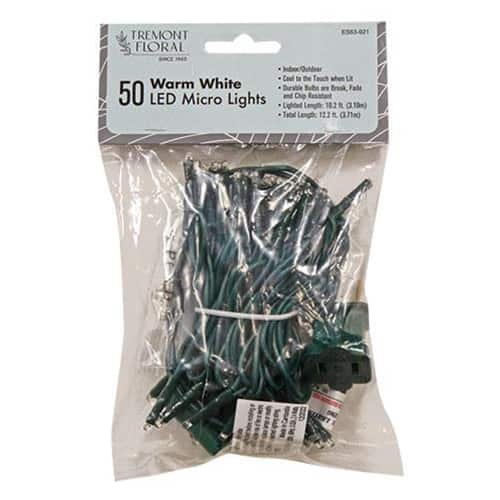 BreeBe - Warm White LED Teeny Lights 50 Ct. Green Cord - White, Green