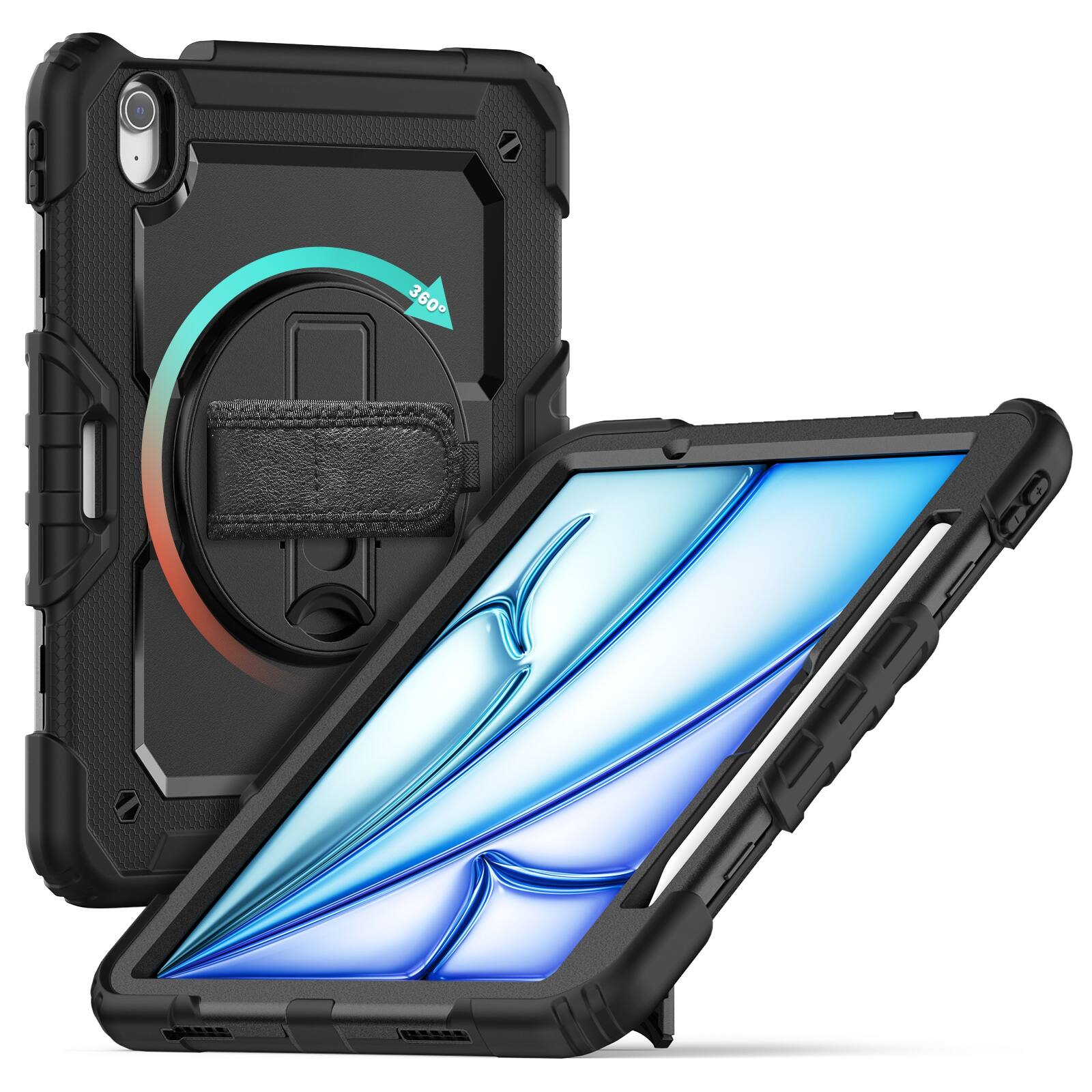 Left. UUCOVER - Full Body Case for iPad Air 13-inch M4/M3/M2 Shockproof Built-in Screen Protector Stand with Hand/Shoulder Strap Cover - Black.