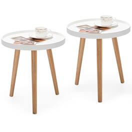 Costway - Set of 2 Round Side Table Sofa Coffee End Accent Table Nightstand Home - White,Natural