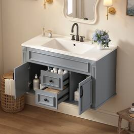 Whisen - 36" Wall Mounted Bathroom Vanity Cabinet with Sink Drawers and Soft Closing Hinges Floating Storage - Gray