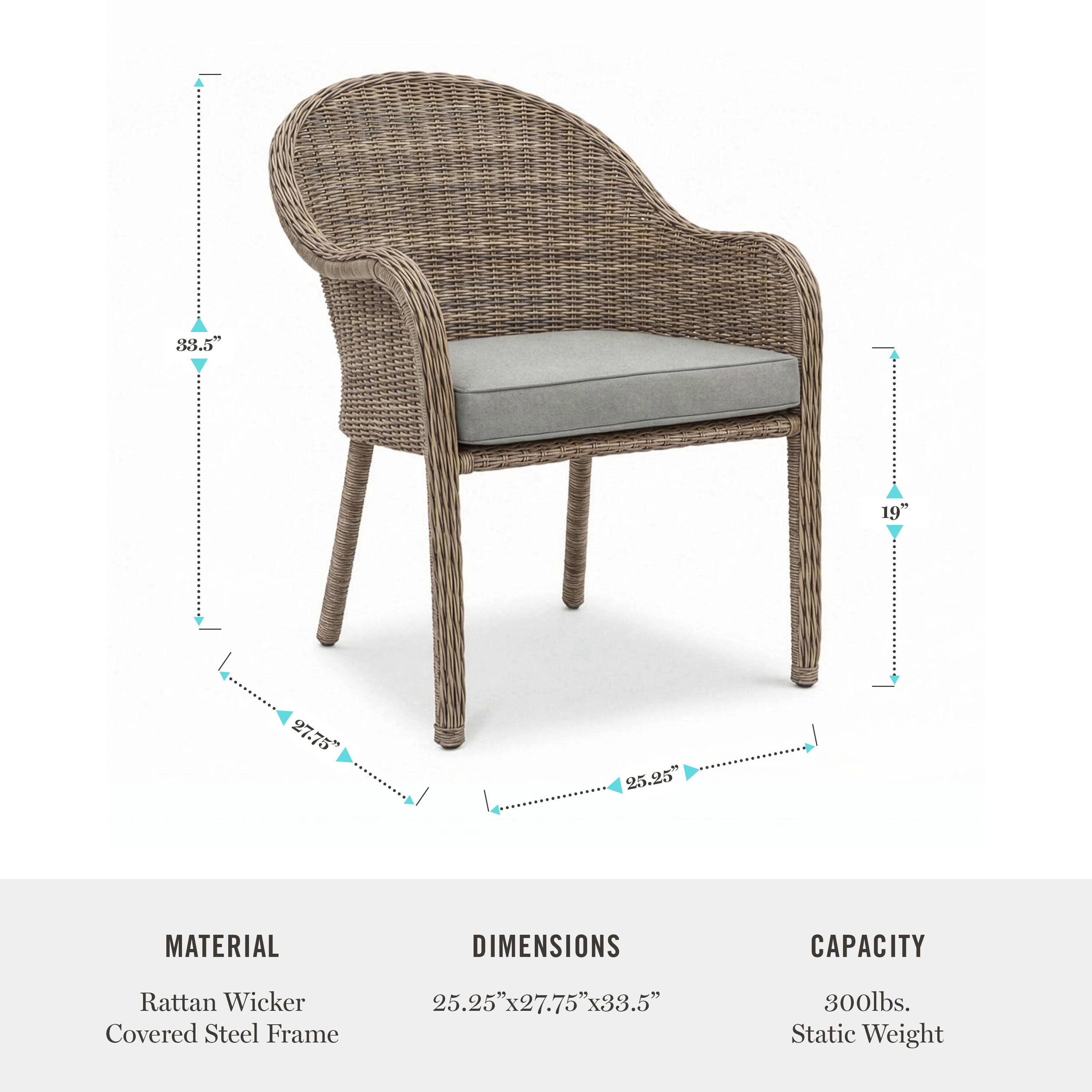 88.5" 19" 27.75" 25.25" MATERIAL DIMENSIONS CAPACITY  
Rattan Wicker Covered Steel Frame  
25.25" x 27.75" x 33.5"  
300lbs. Static Weight