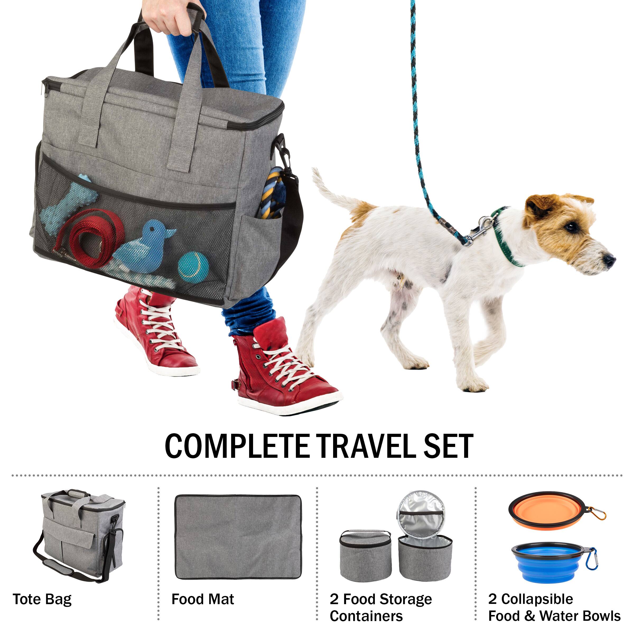 COMPLETE TRAVEL SET

- Tote Bag
- Food Mat
- 2 Food Storage Containers
- 2 Collapsible Food & Water Bowls