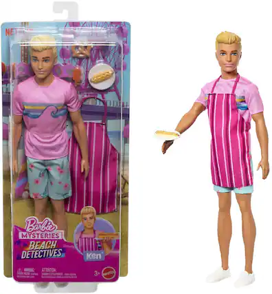 Barbie Mysteries Beach Detectives
Ken
WARNING: CHOKING HAZARD - Small parts. Not for children under 3 years.
ATTENTION: DANGER - ÉTUFFEMENT - Petits éléments. Ne convient pas aux enfants de moins de 3 ans.
3+
MATTEL