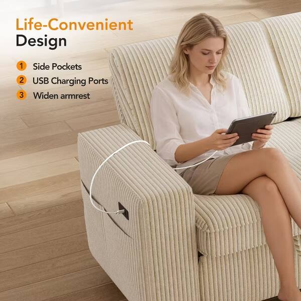 Life-Convenient Design

1. Side Pockets
2. USB Charging Ports
3. Widen armrest