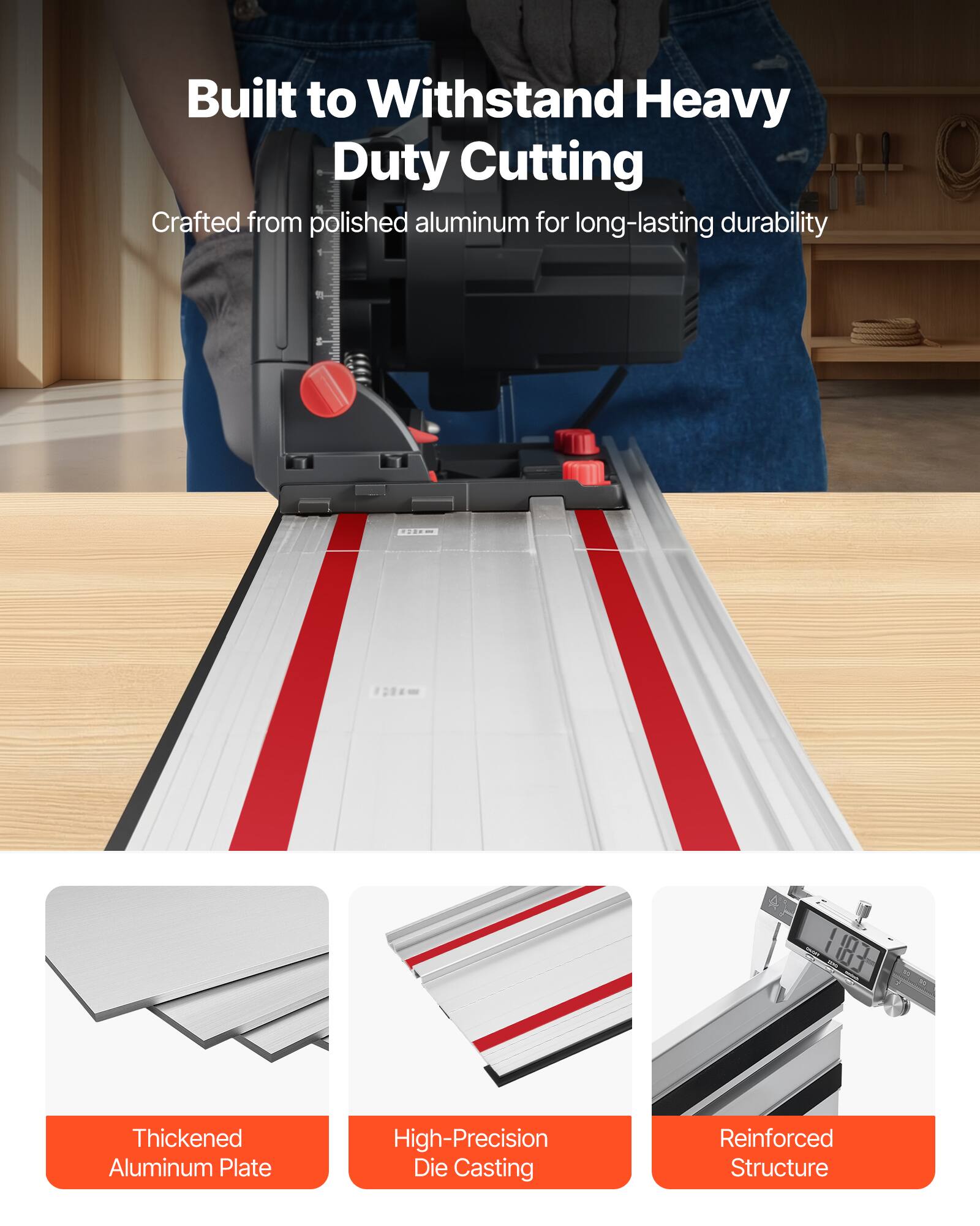 Built to Withstand Heavy Duty Cutting  
Crafted from polished aluminum for long-lasting durability  

1. Thickened Aluminum Plate  
2. High-Precision Die Casting  
3. Reinforced Structure