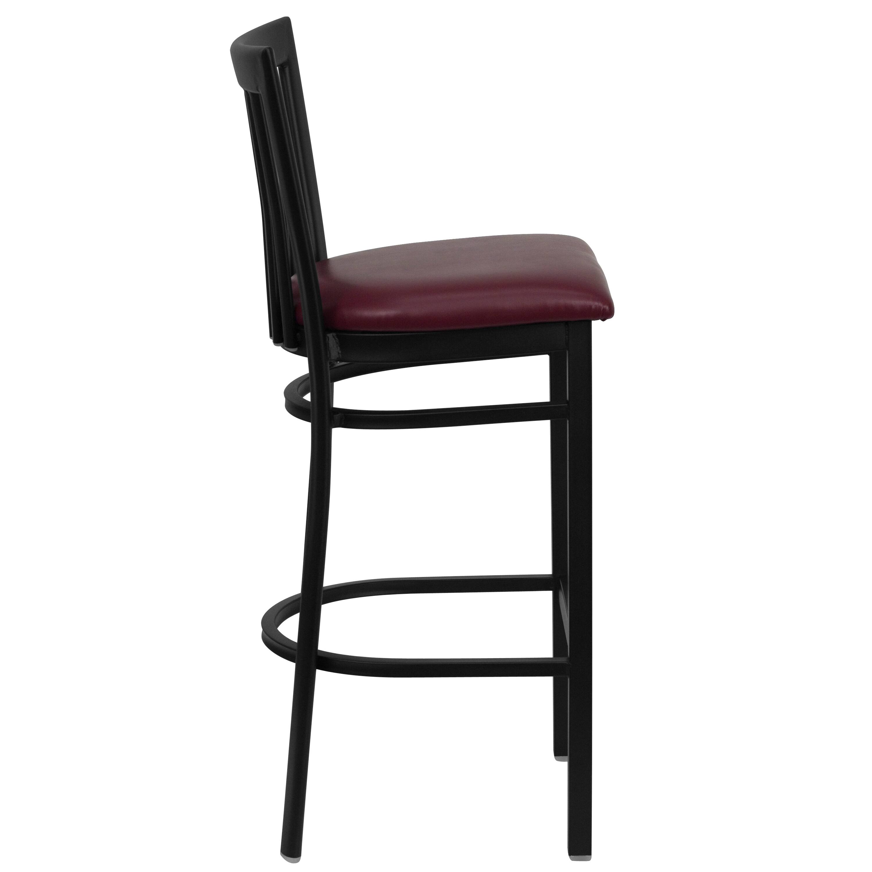Alt View 4. Emma + Oliver - School House Back Metal Restaurant Dining Barstool - Burgundy Vinyl Seat/Black Metal Frame.