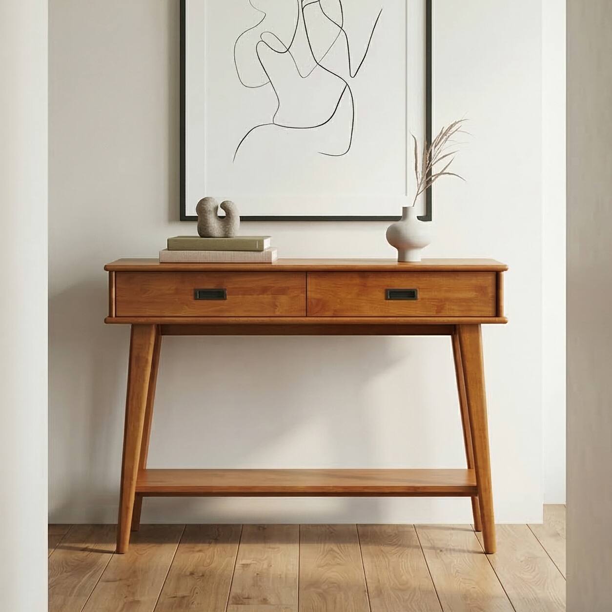 Angle. Simpli Home - Draper Console Table - Teak Brown.