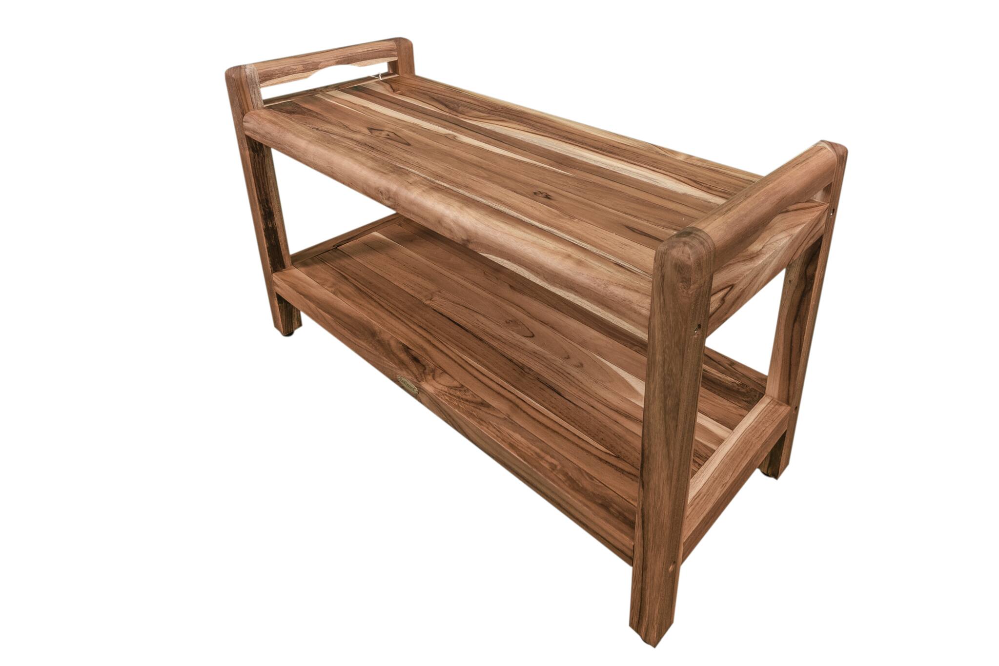Left. EcoDecors - EcoDecors EarthyTeak Classic 35" Shower Bench With Shelf And LiftAide Arms - EarthyTeak.