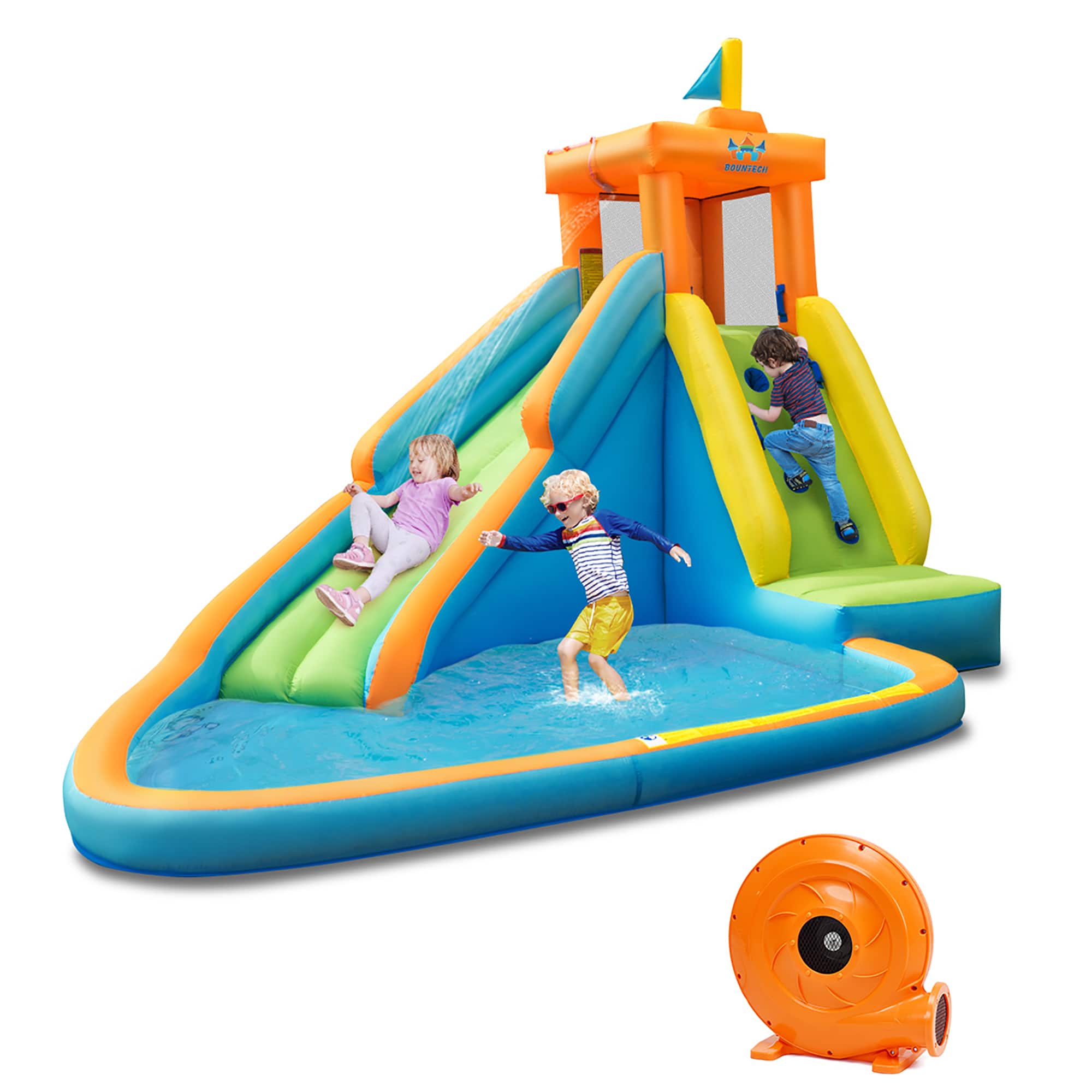 Costway - Kids Bounce House Castle Splash Water Pool with 740W Blower - Multicolor