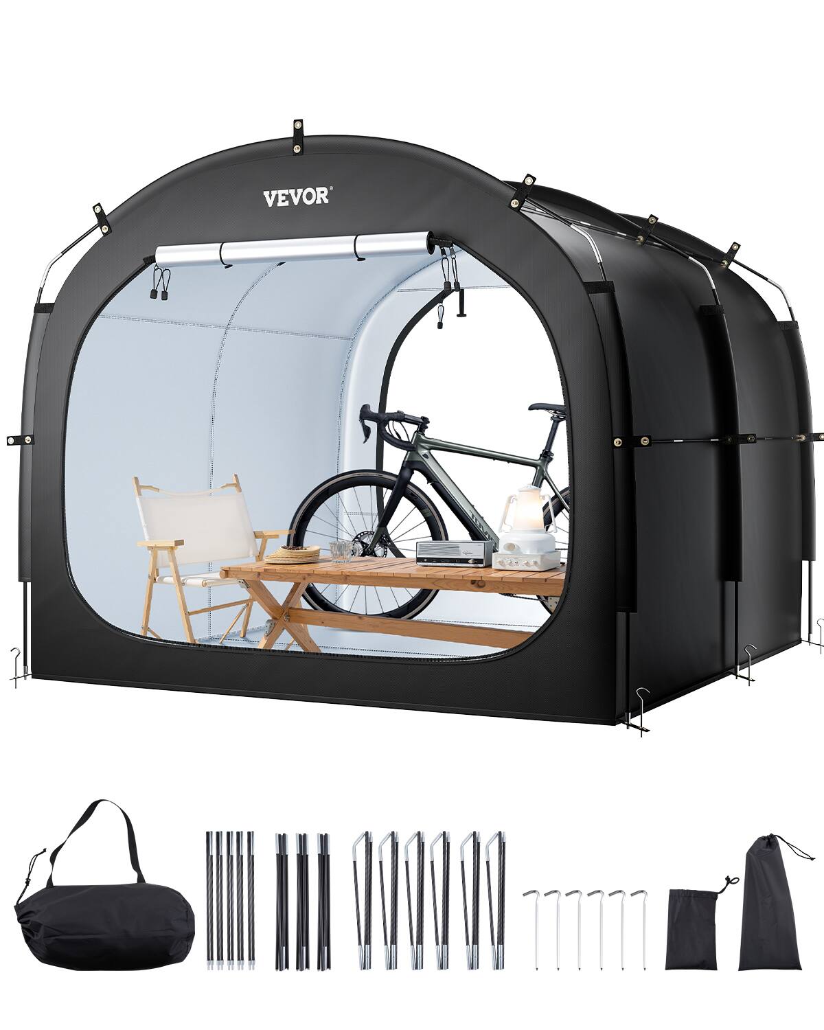 Front. VEVOR - Bike Storage Tent, 5 Bikes with Ventilated Window, Waterproof Easy-to-Install Bike Tent with High Strength Fiberglass - Black.