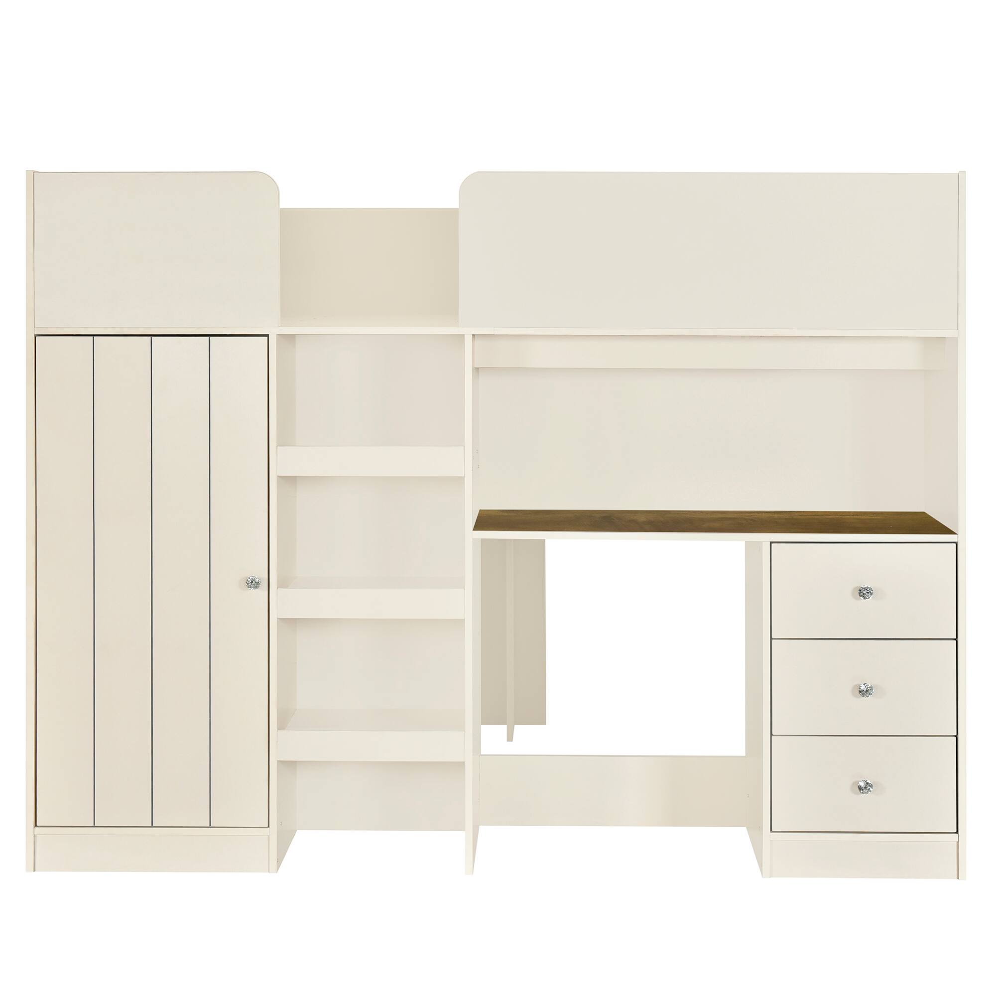 Alt View 1. Whisen - Full Size Loft Bed with Desk, Wardrobe, Storage Shelves, Drawers and Full-Length Guardrails for Bedroom - Beige.