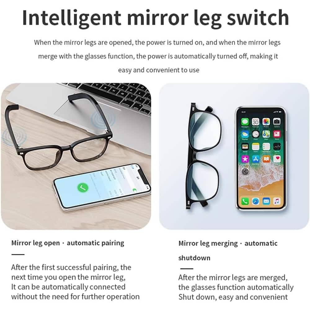 ACJPR - Magnetic Smart Glasses — Interchangeable Lenses, Bluetooth Audio, Open‑Ear Calls - Black