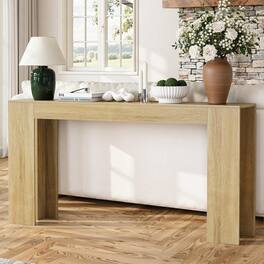 Kadyn - 62.99" Extra-Long Console Table, Slim Entryway Table, Waterproof Oak Finish, for Hallway & Living Room, Oak - Brown