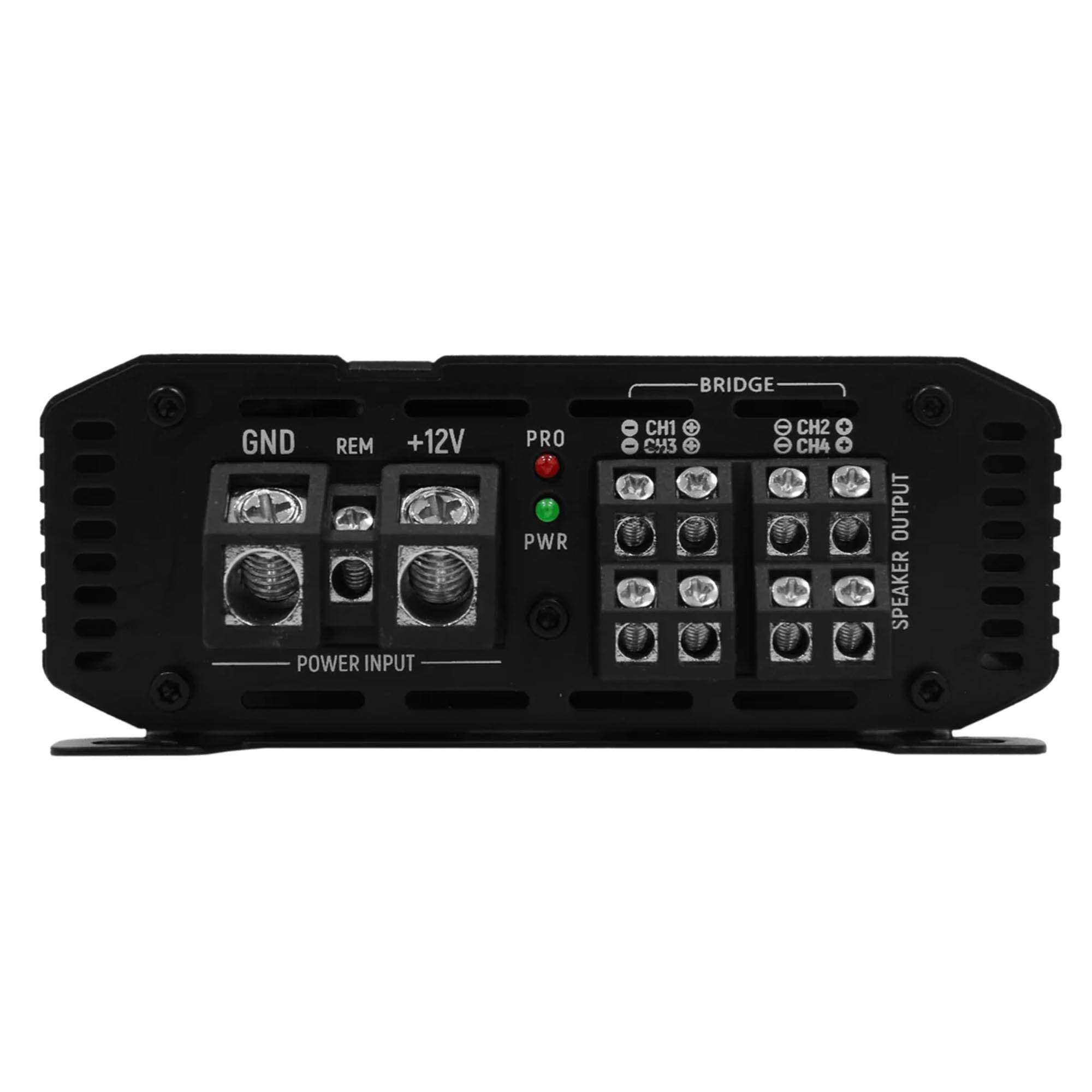 BRIDGE GND REM +12V POWER INPUT PRO PWR CH1 CH2 CH4 OUTPUT SPEAKER