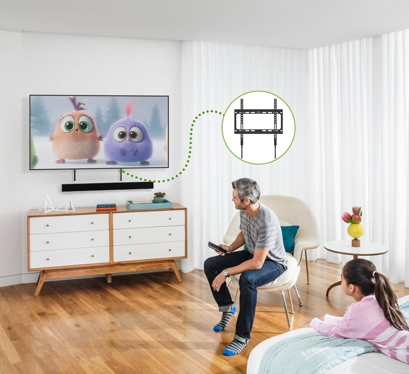 Alt View 4. FINEAK - Low Profile Fixed TV Wall Mount for 26-60" TVs - Black 26-60 inch.