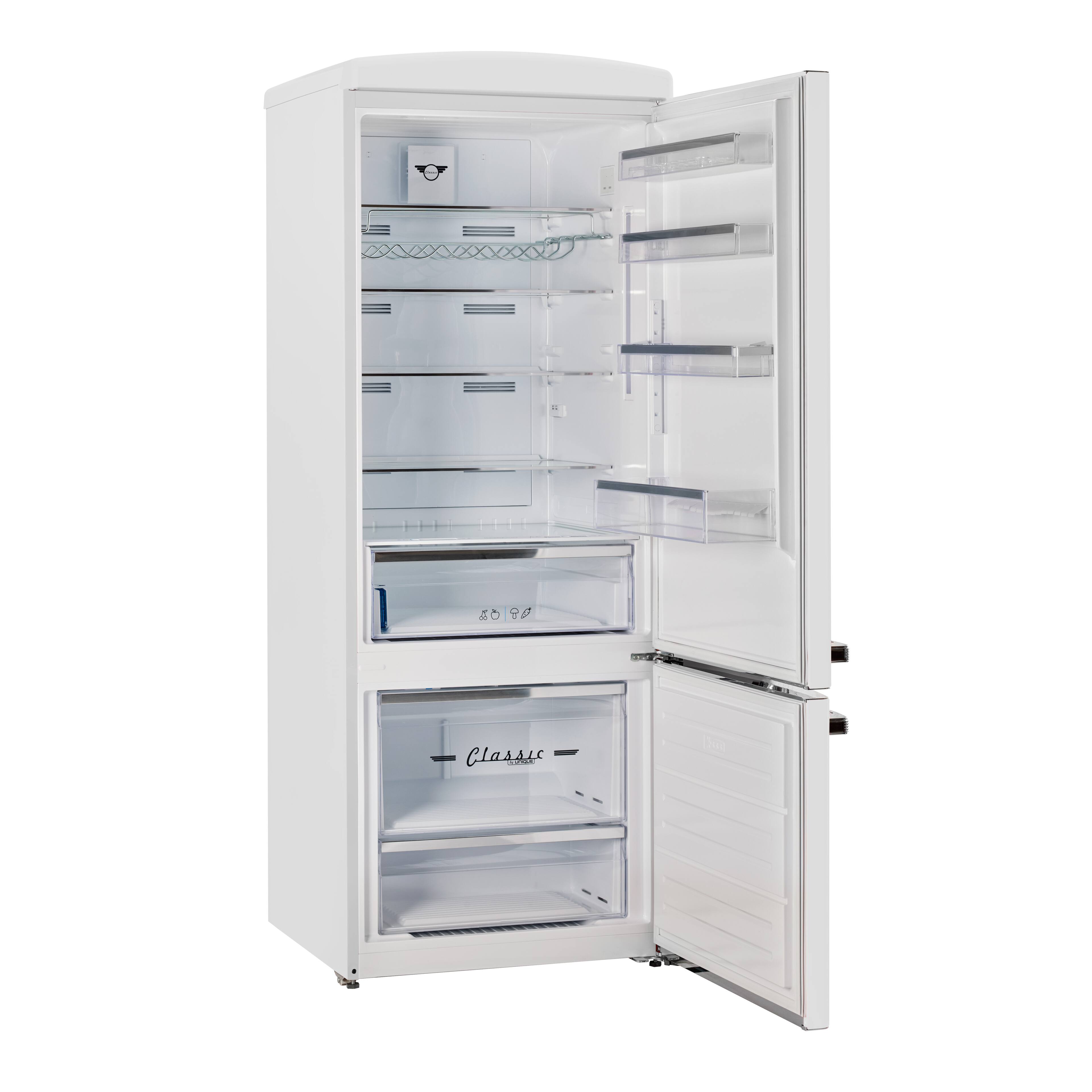 Angle. Unique Appliances - 28 in. Wide Classic Retro 16.7 cu.ft Bottom Freezer Counter Depth Refrigerator - Marshmallow White.