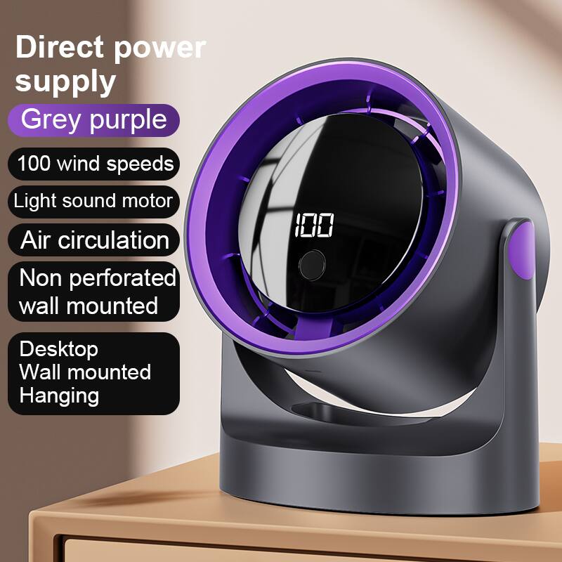 Direct power supply  
Grey purple  
100 wind speeds  
Light sound motor  
Air circulation  
Non perforated wall mounted  
Desktop  
Wall mounted  
Hanging