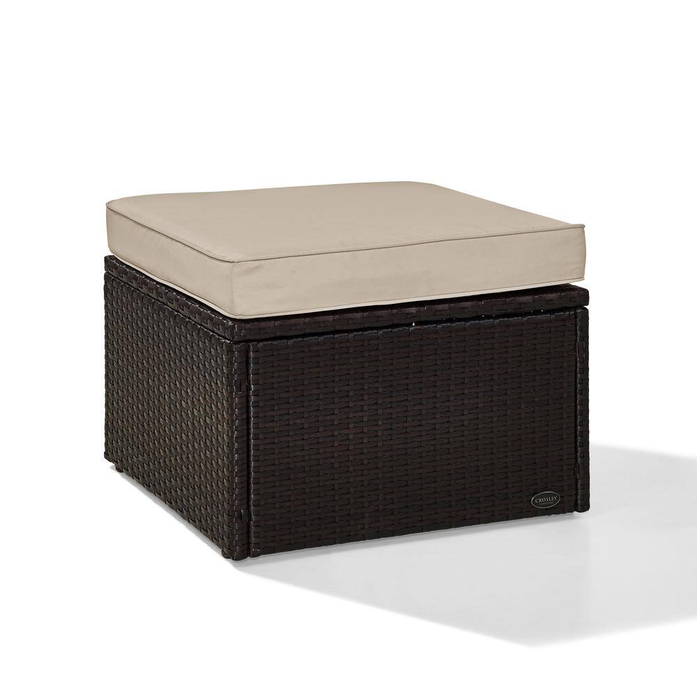 Left. Crosley Furniture - Palm Harbor Wicker Outdoor Ottoman - Sand.