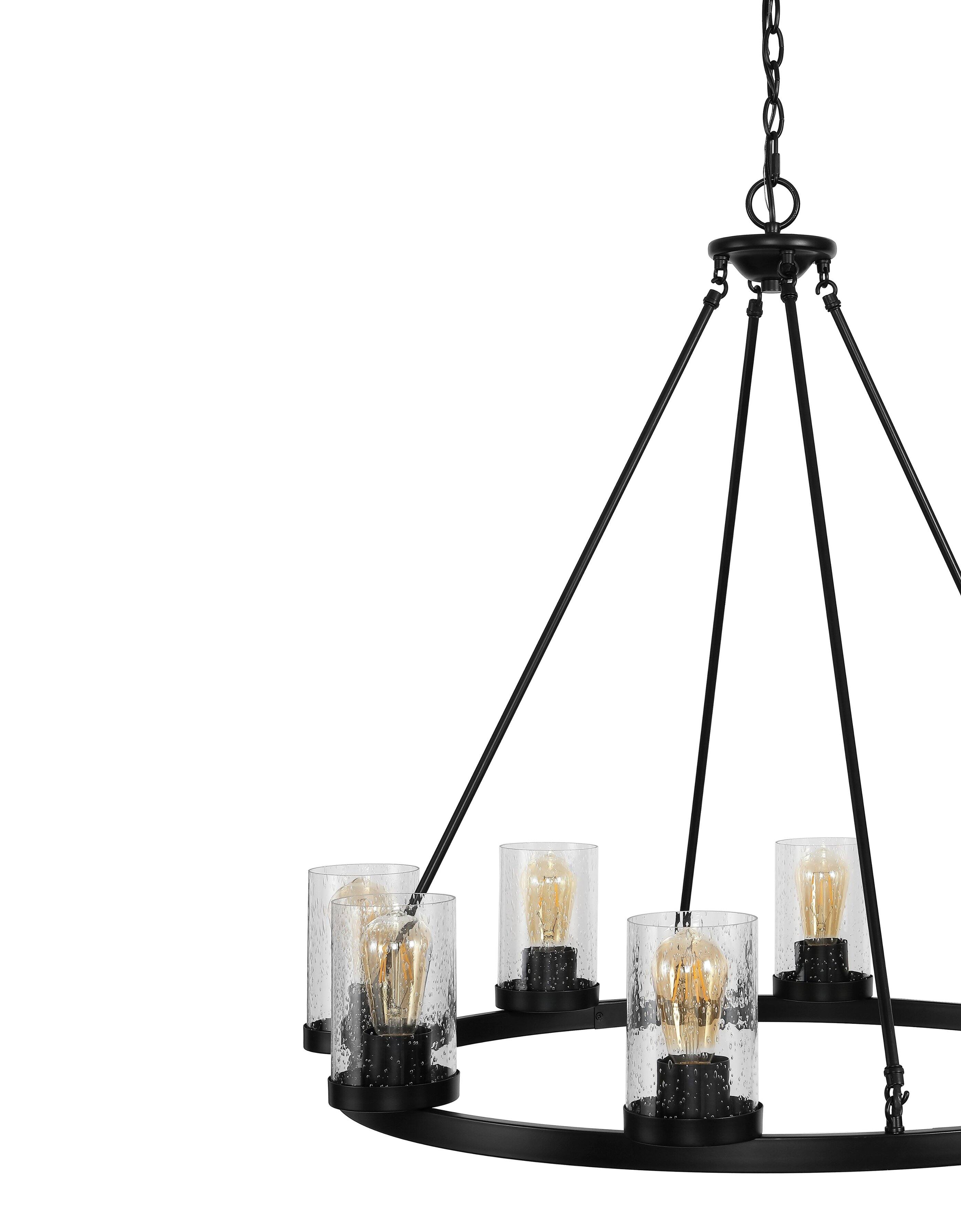 Alt View 4. Jonathan Y - Coronet 33.5" 8-Light Iron/Seeded Glass Rustic Farmhouse Round LED Chandelier, Oil Rubbed Bronze - Oil Rubbed Bronze.