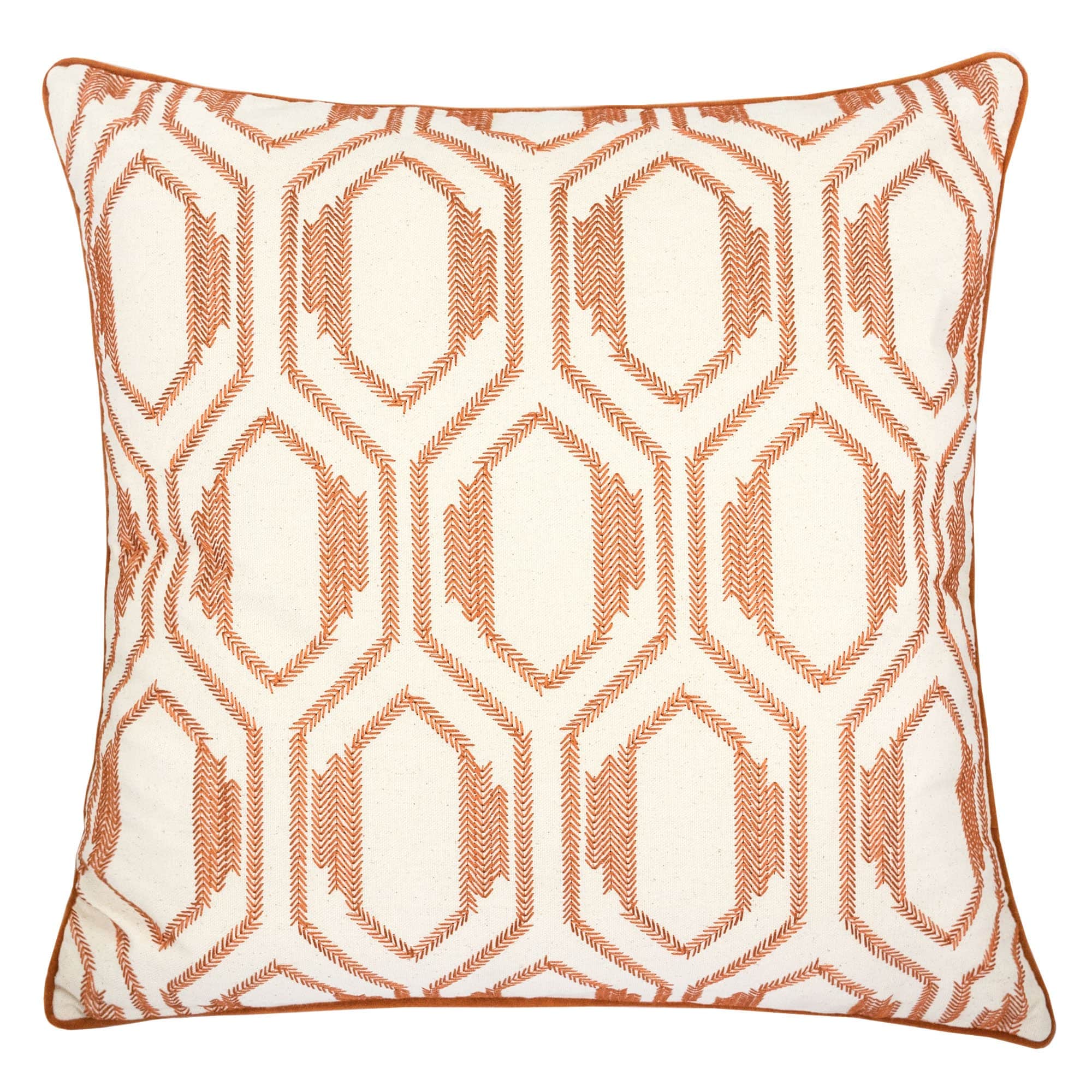 TinyHomie - Geometric Embroidered Cotton Throw Pillow Modern Accent - Rust