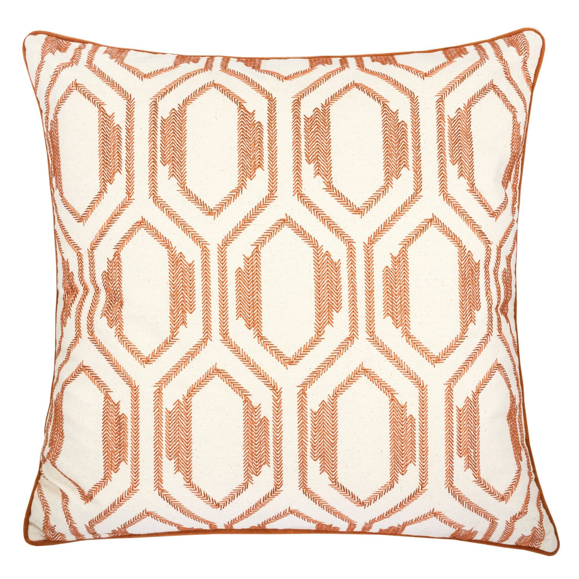 Front. TinyHomie - Geometric Embroidered Cotton Throw Pillow Rust Modern Accent - Rust.