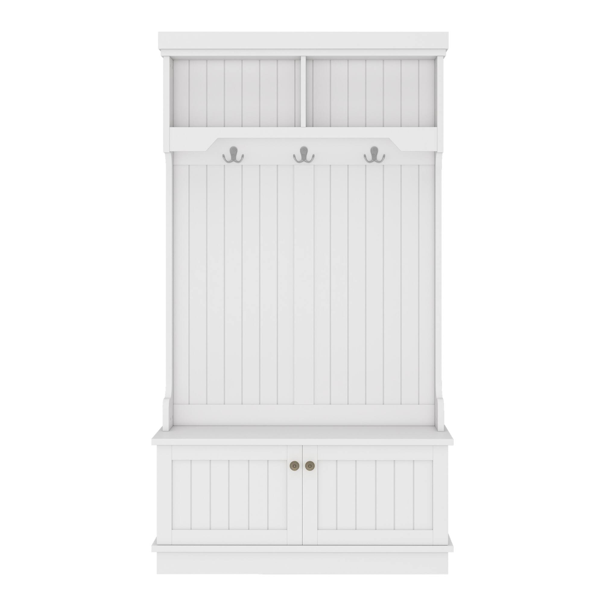Alt View 1. GOODSILO - Multifunctional Entryway Hall Tree with Coat Racks Shoe Bench Storage Cabinet and Display Shelf - White.