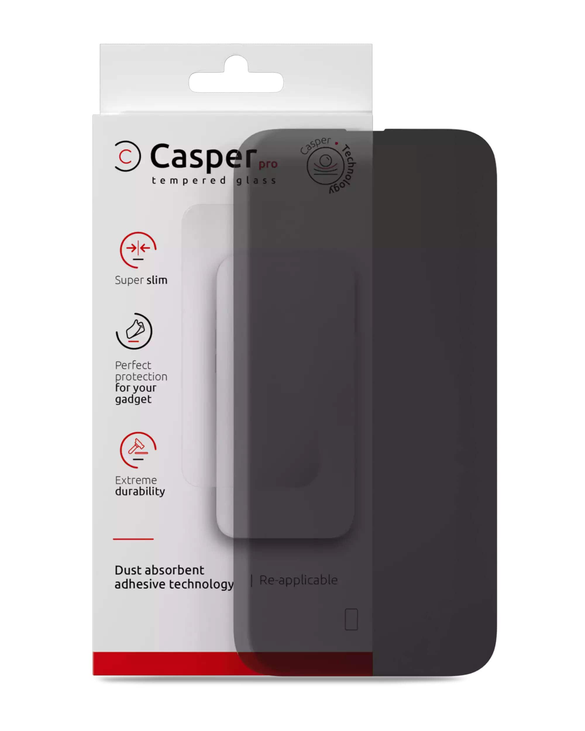 Casper - Pro Tempered Glass Screen Protector Compatible For iPhone 16 Pro Max / 17 Pro Max - Privacy - Black/Transparent
