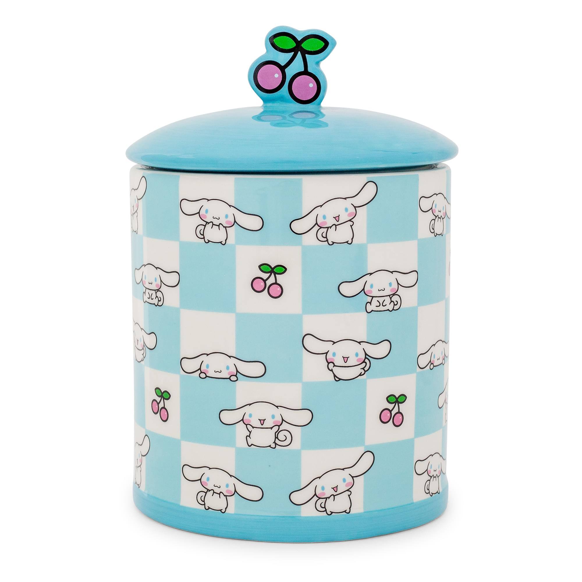 Front. Silver Buffalo - Sanrio Cinnamoroll Cherry Ceramic Snack Jar | Holds 64 Ounces - Blue.