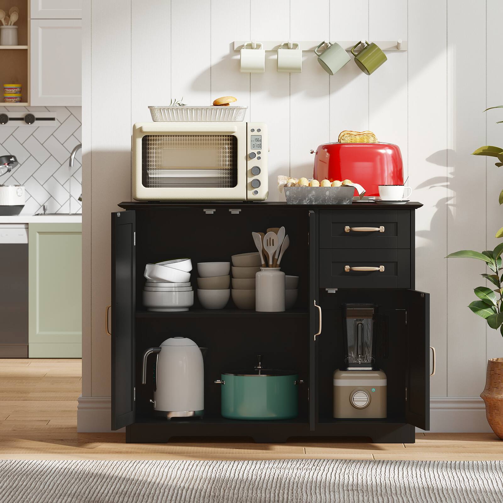 Alt View 1. Gymax - Gymax 40'' Sideboard Buffet Cabinet Modern Kitchen Storage Organizer w/ 2 Drawers Black - Black.