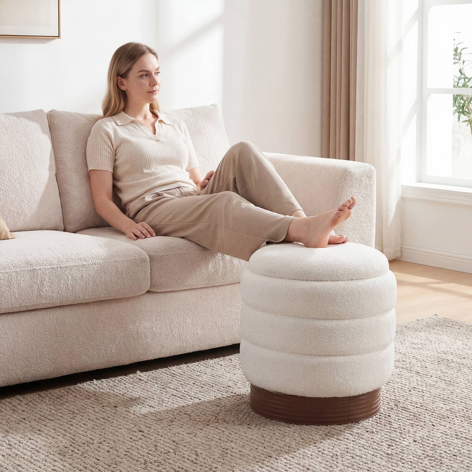 Alt View 1. Costway - Costway 360° Swivel Boucle Foot Rest with Hidden Storage, 400 Lbs Weight Capacity Footstool - White.