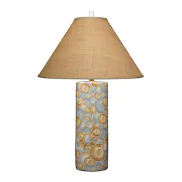 Manhattan Lane - Eriy Accent Table Lamp, Raffia Cone Shade, Abstract 29 Inch - Blue, Natural Brown