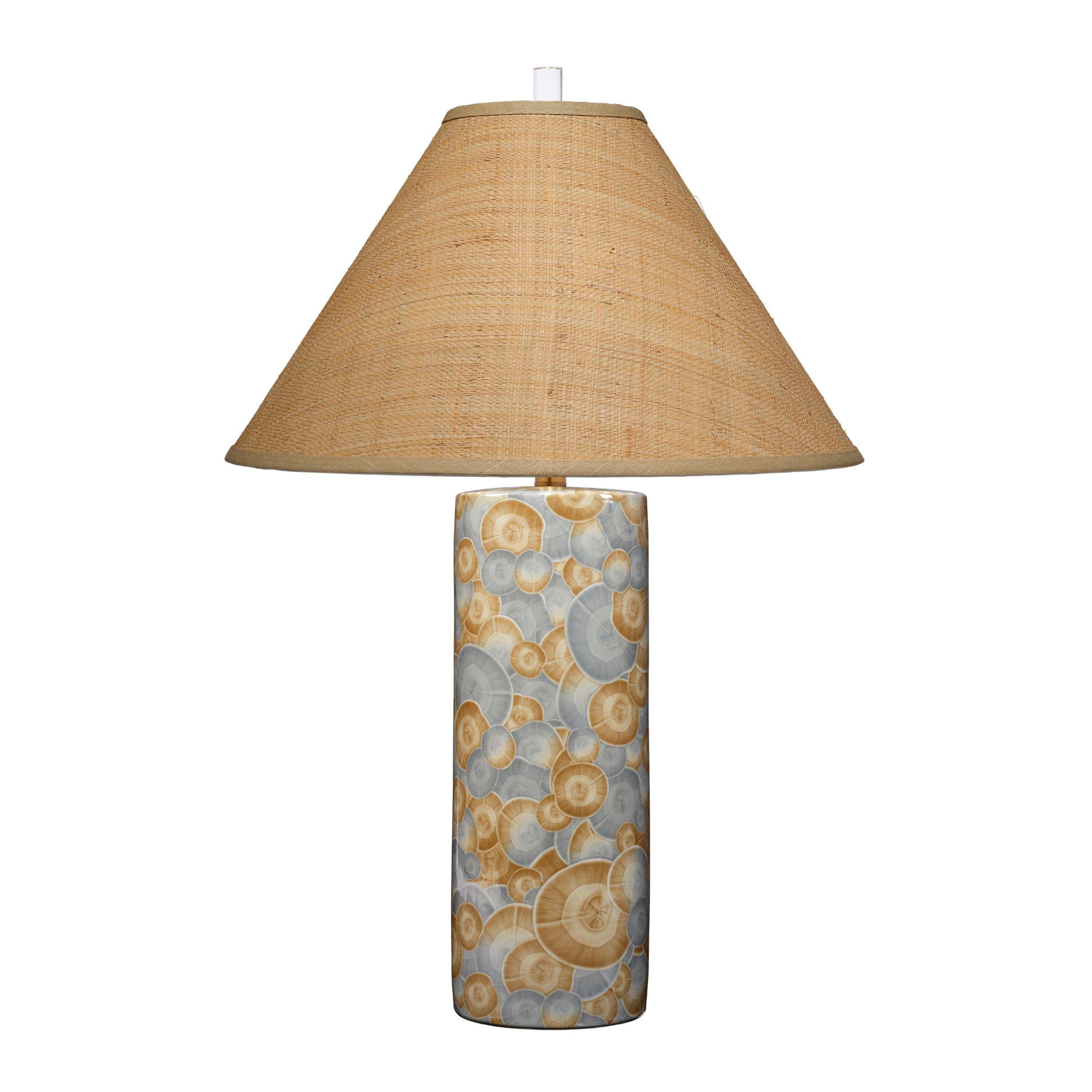 Front. Manhattan Lane - Eriy Accent Table Lamp, Raffia Cone Shade, Abstract 29 Inch - Blue, Natural Brown.