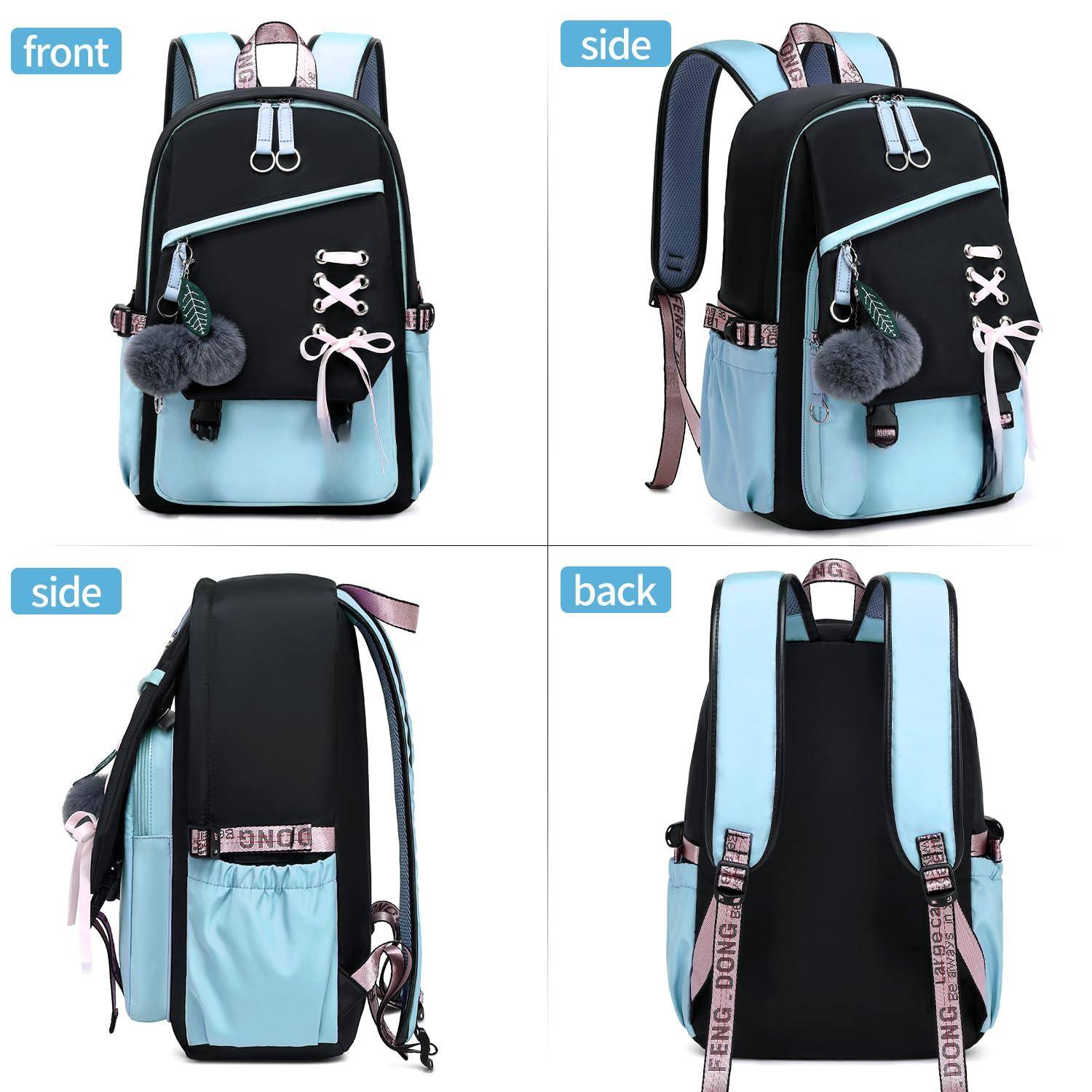Alt View 1. Stamp n Camp - Teenage Bookbag School Backpack Casual Daypack Schoolbag For Teens Blue - Black Pink.