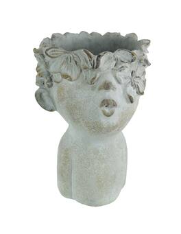 Distinctive Designs - Pucker Up Kissing Face Weathered Finish Concrete Head Planter 10 Inches High Outdoor Décor - Gray