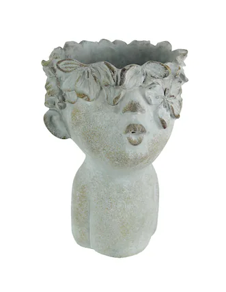 Front. Distinctive Designs - Pucker Up Kissing Face Weathered Finish Concrete Head Planter 10 Inches High Outdoor Décor - Grey.