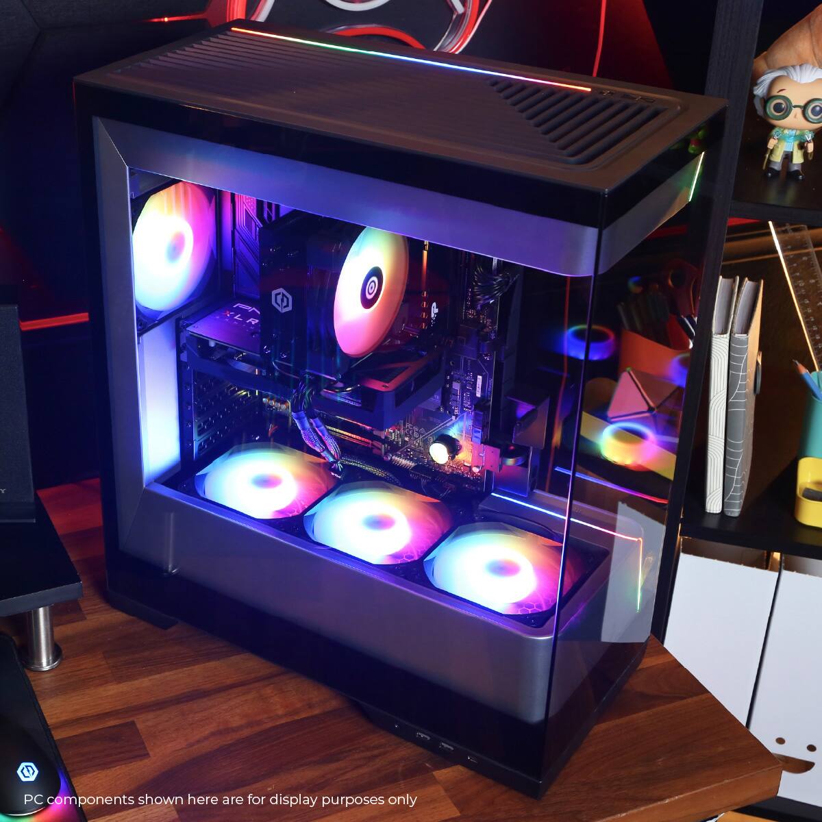 The text on the image reads: "PC components shown here are for display purposes only."