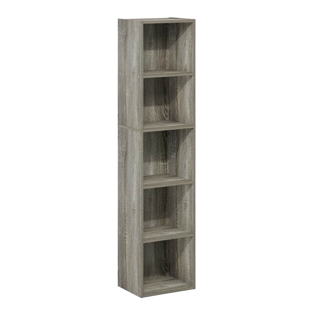 FurniFact - Rustic 5-Tier Open Shelf Bookcase with Durable Wood Construction - French Oak