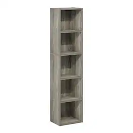 FurniFact - Rustic 5-Tier Open Shelf Bookcase with Durable Wood Construction - French Oak