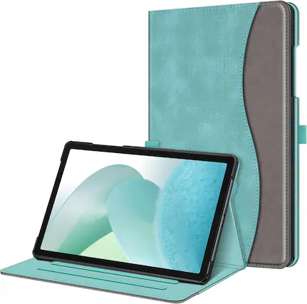 Front. Fintie - Multi-Angle Viewing Case for Samsung Galaxy Tab A11+ / Tab A9+ 11 Inch, Front Card Pocket, Auto Wake/Sleep Stand Cover - Turquoise.
