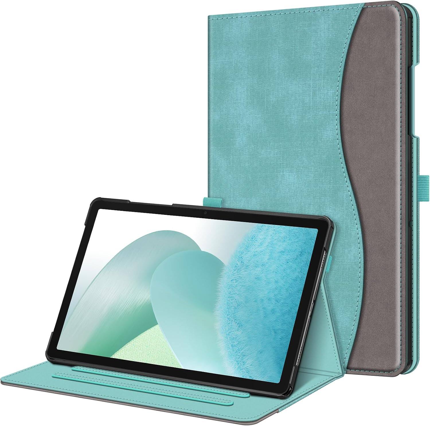 Front. Fintie - Multi-Angle Viewing Case for Samsung Galaxy Tab A11+ / Tab A9+ 11 Inch, Front Card Pocket, Auto Wake/Sleep Stand Cover - Turquoise.