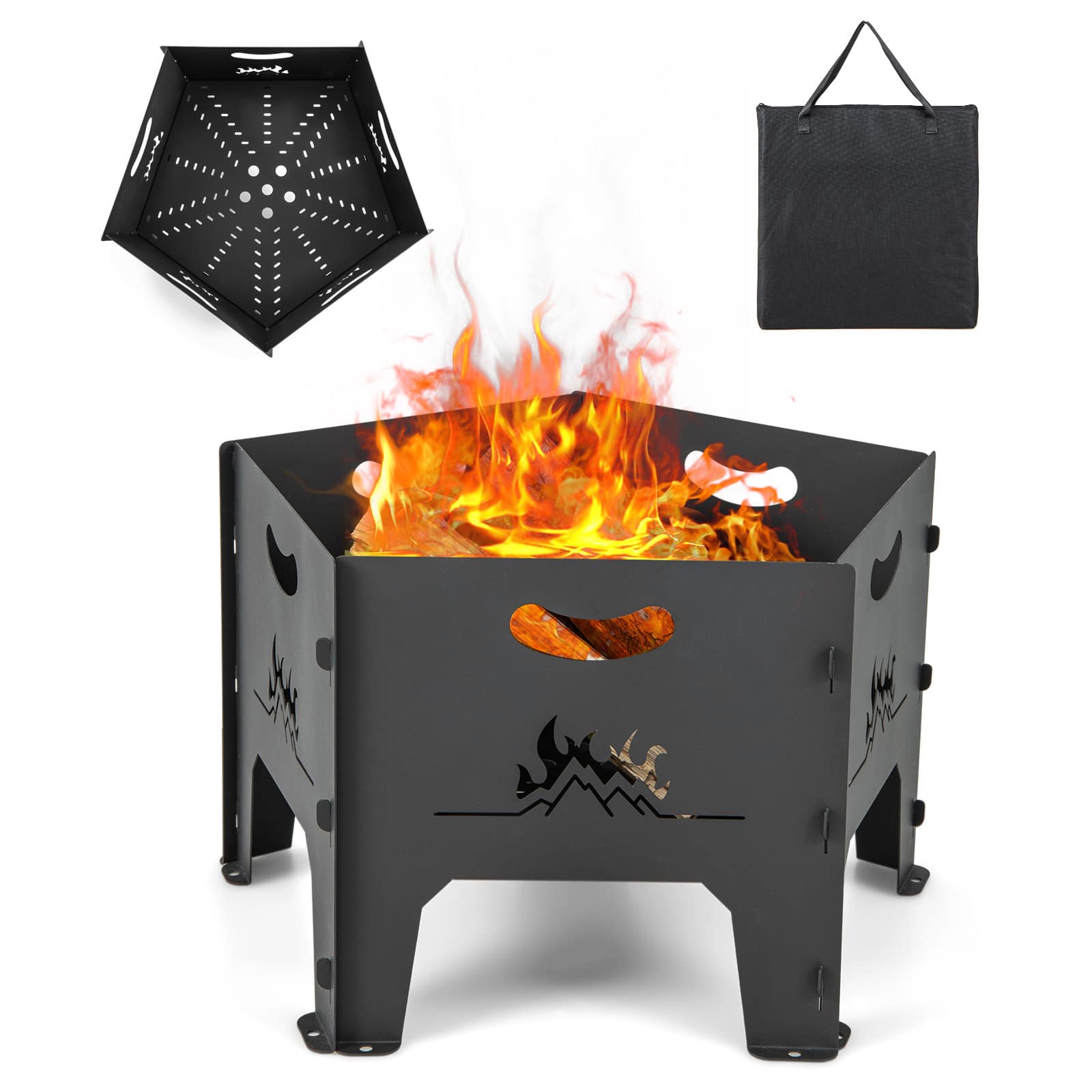 SKONYON - Portable Metal Fire Pit with Carrying Bag Foldable Design and Durable Steel Construction