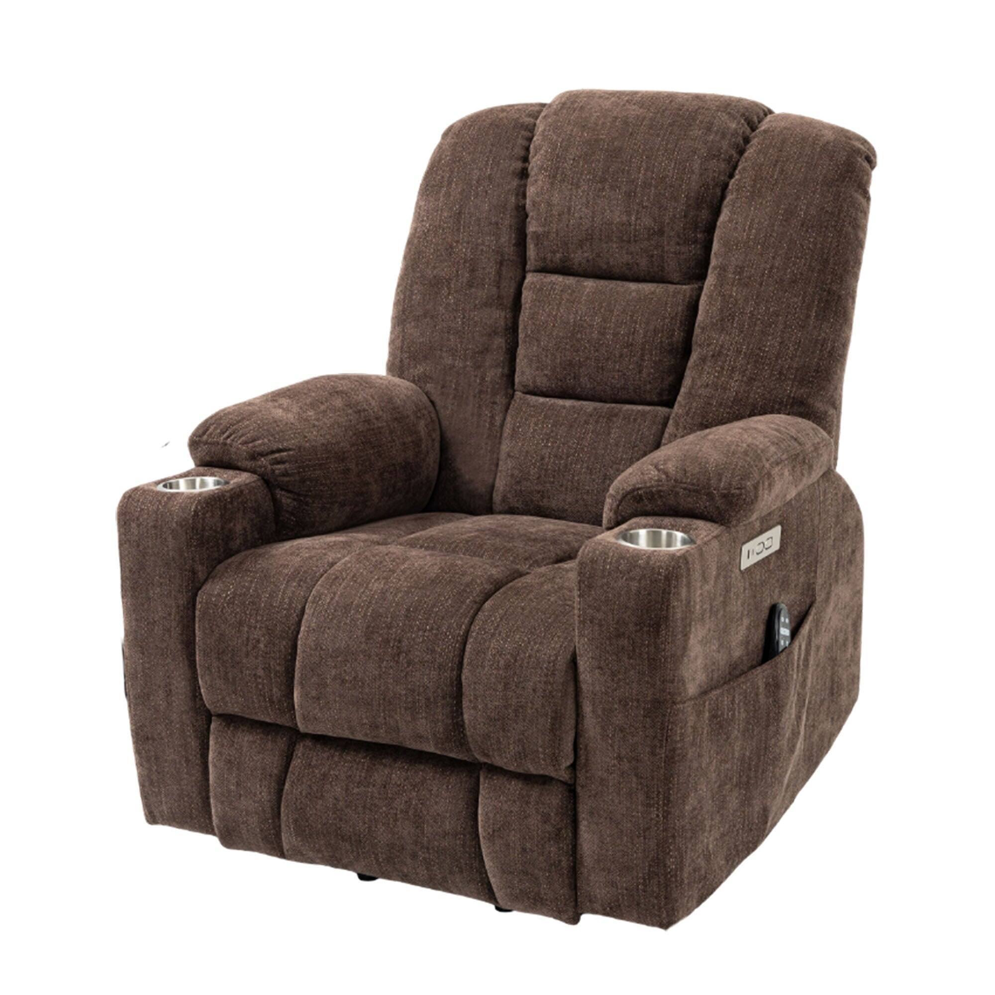 Boyel Living - Large Power Lift Recliner Chair for Elderly with Heat, Massage, USB and Type-C Ports, Heavy Duty Wide Design - Brown