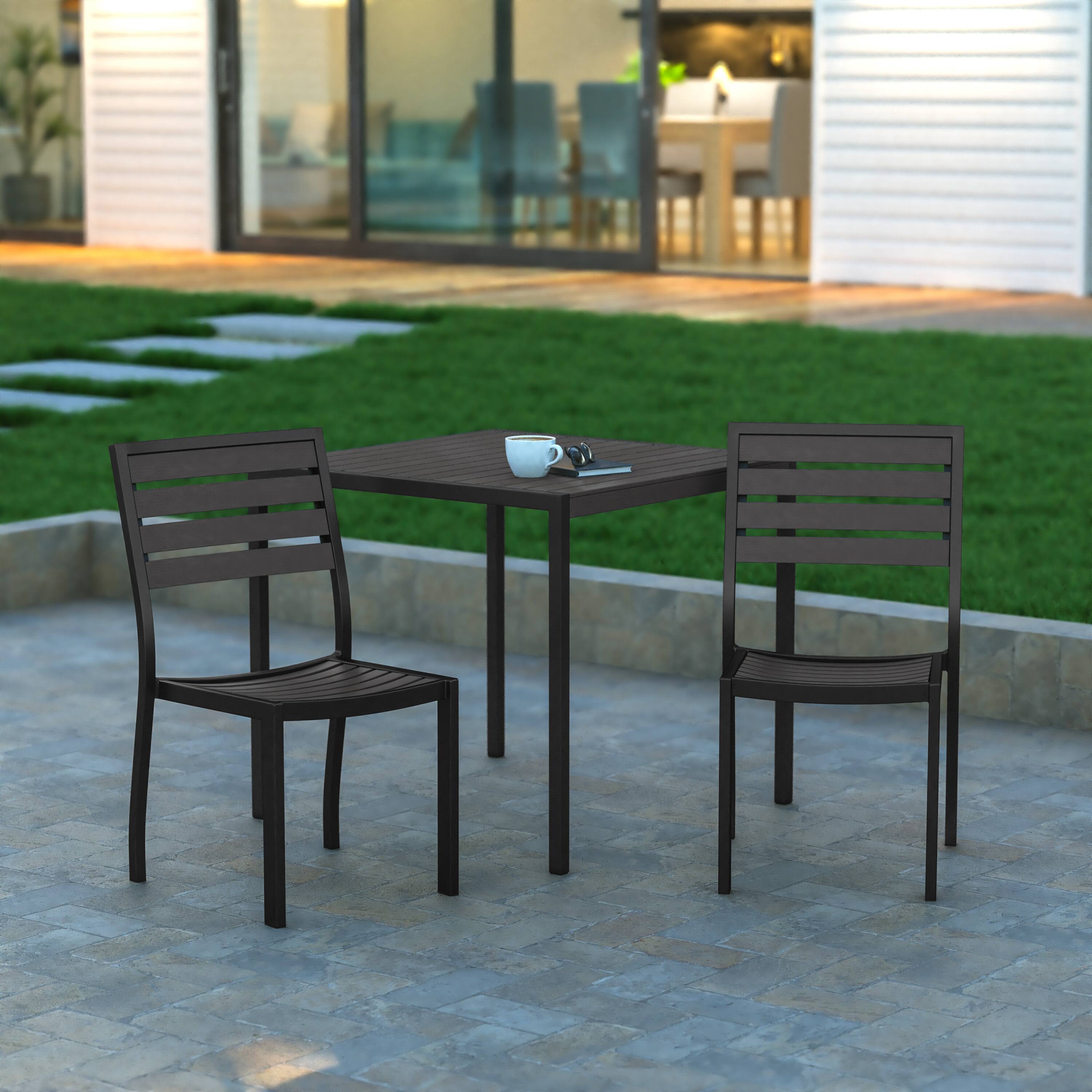 Alt View 2. Emma + Oliver - 2 Pack Outdoor Faux Teak Side Chair with Poly Slats - Teak Patio Chair - Gray Wash Teak.