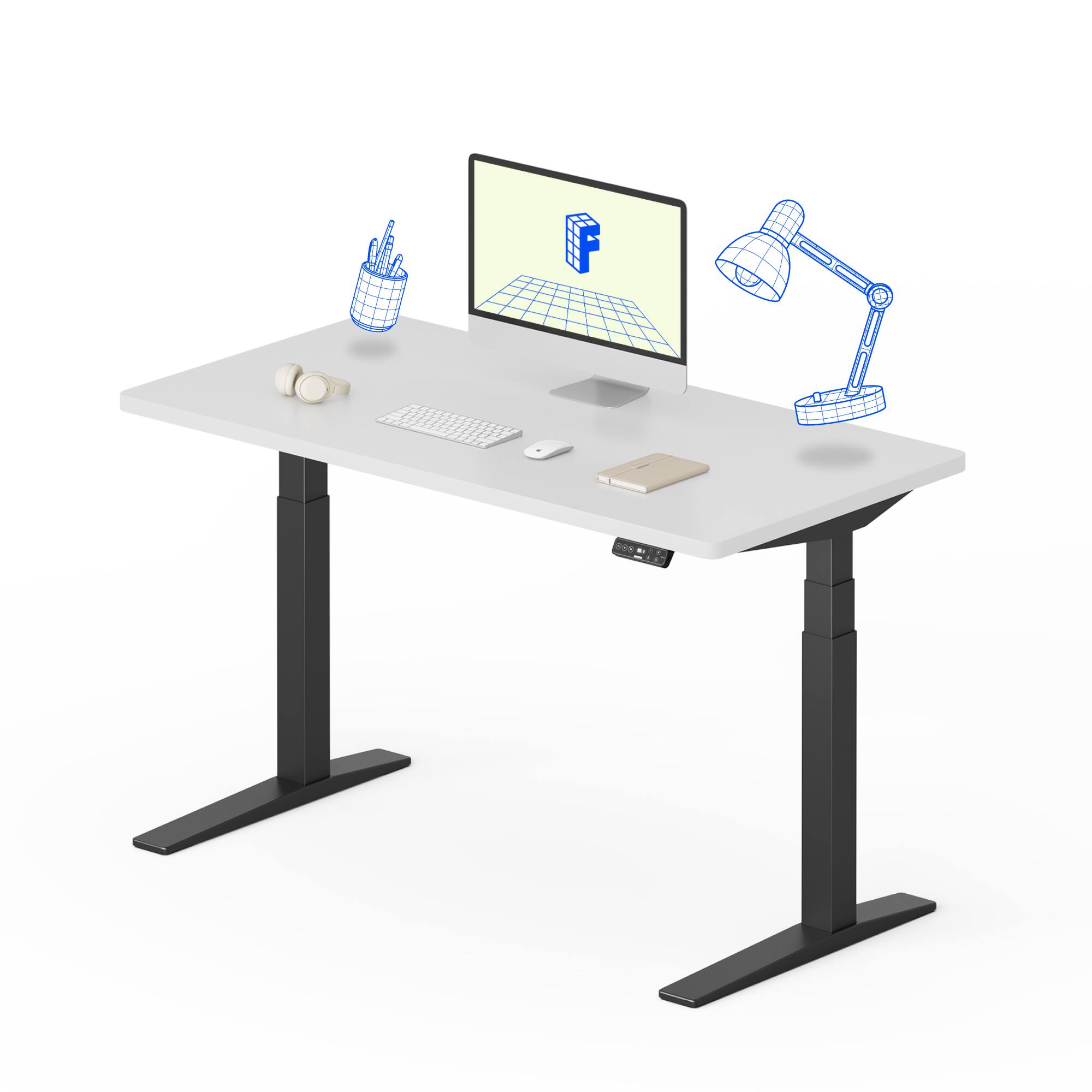 Alt View 6. FlexiSpot - FlexiSpot E7Pro 55''W Electric Adjustable Standing Desk Chipboard, White/Black - White.