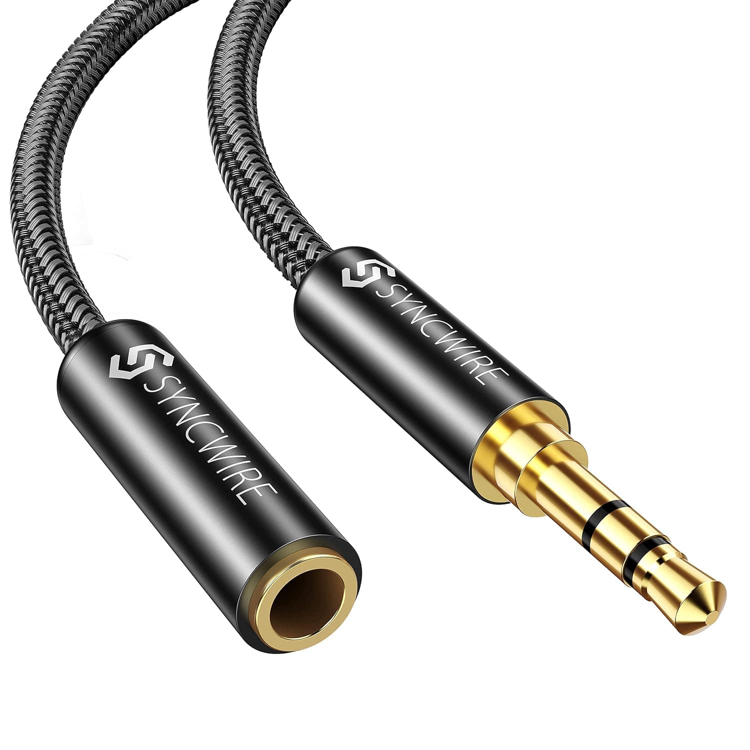 Syncwire - Headphone Extension Cable (6.5ft/2m, Hi-Fi Sound), TRS Nylon-Braided 3.5mm Male to Female Audio Extension Cord - Black