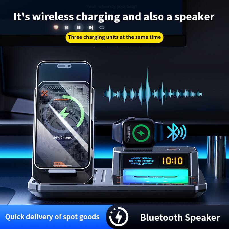 It's wireless charging and also a speaker

Three charging units at the same time

36% Charged

10:10

Quick delivery of spot goods

Bluetooth Speaker